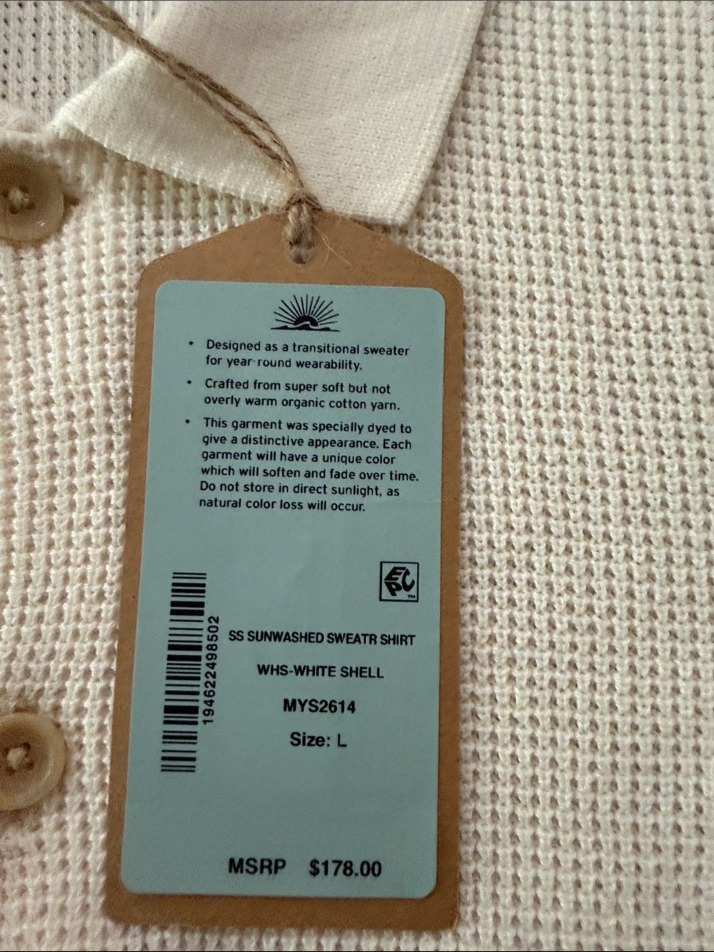 Faherty Cream Knit Button-Down Polo Shirt - Picture 4 of 4